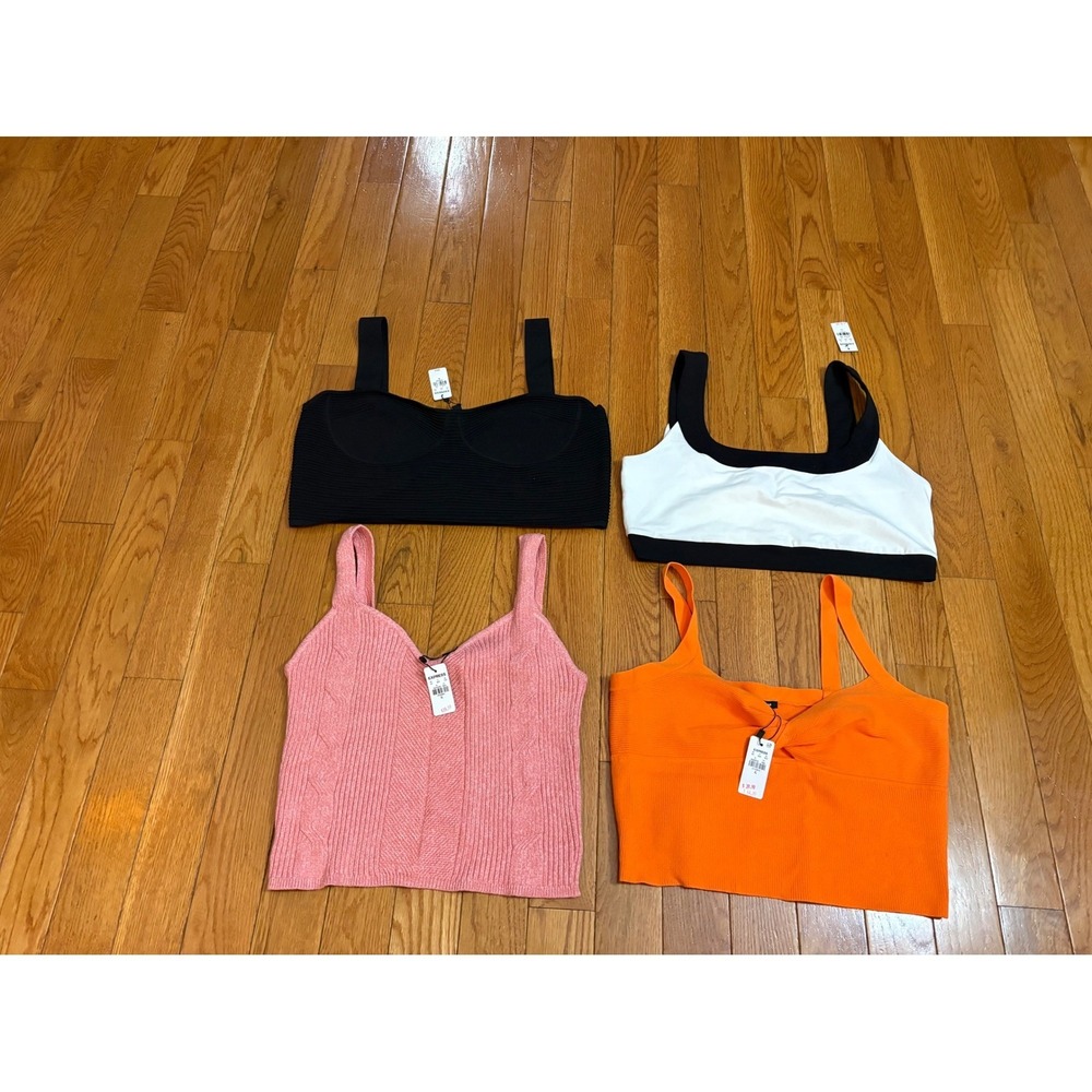 Express Womens Crop Top Bundle Lot of‎ 3 NWT Pink Orange Black White Size XL